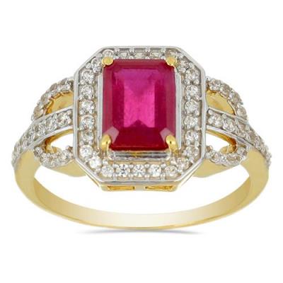 BUY NATURAL GLASS FILLED RUBY GEMSTONE 14K GOLD HALO RING